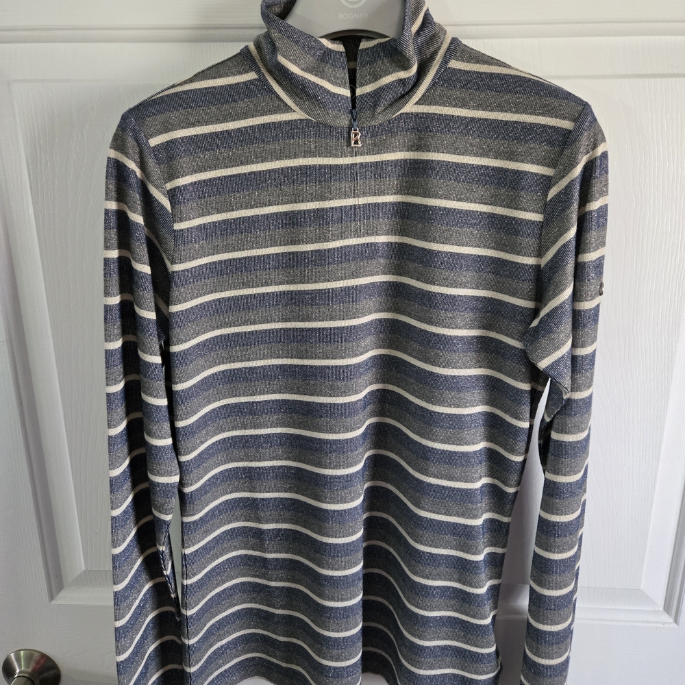 Bogner Navy and Cream Striped Women's Hoodie